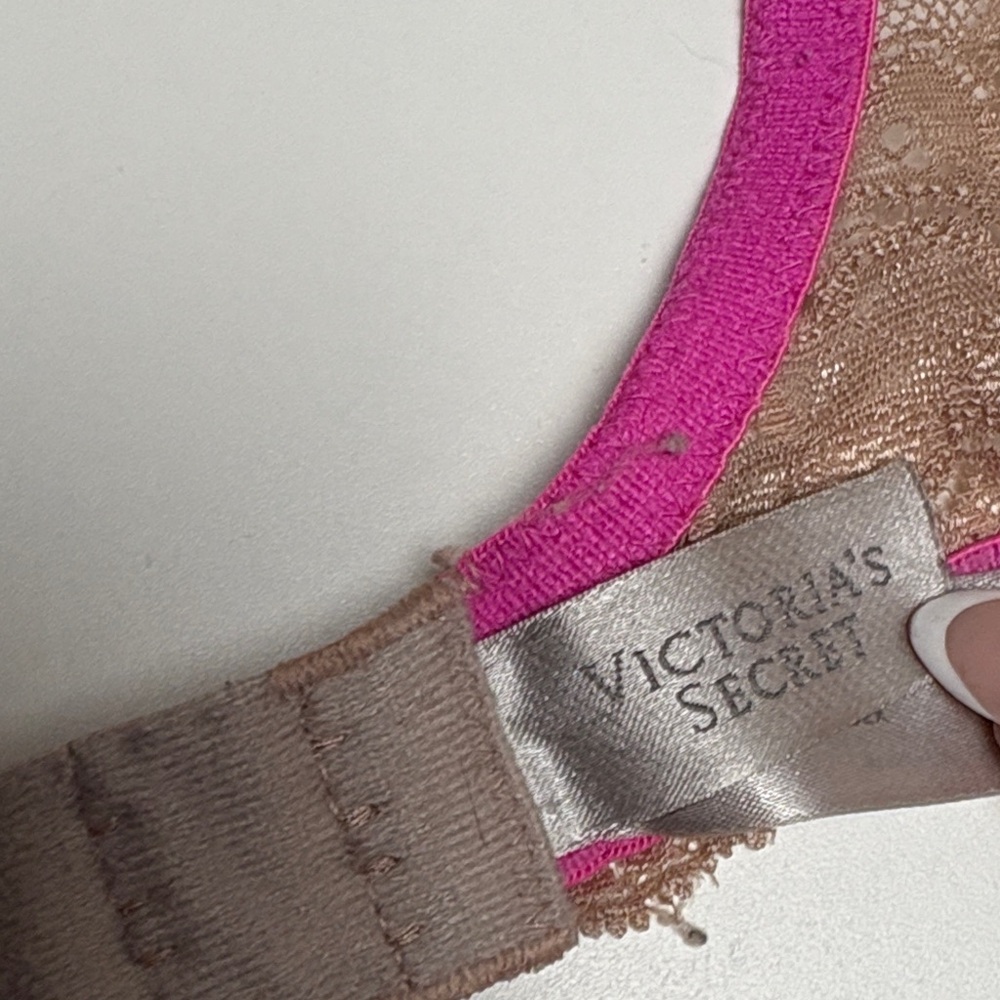 Victoria's Secret 34B Pink & Beige Lace Push up bra GUC - Picture 7 of 11